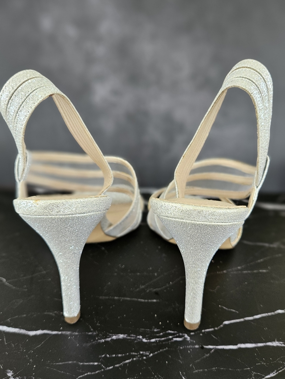 Nina Silver Strappy Slingback Heels - Elegant Evening Sandals Sz 7.5 - Picture 3 of 8